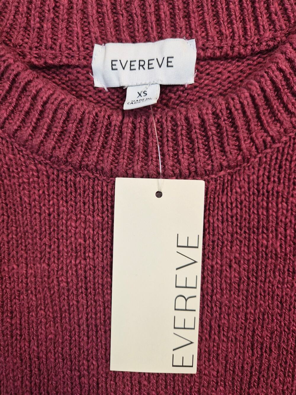 NWT Evereve Pullover Sweater Women's Size XS Wine Cotton/Linen Blend (1331)